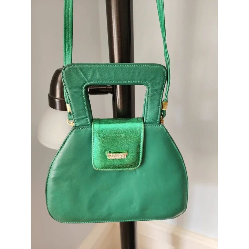 vintage green leather top handle shoulder bag Mini Handbag / Crossbody Bag